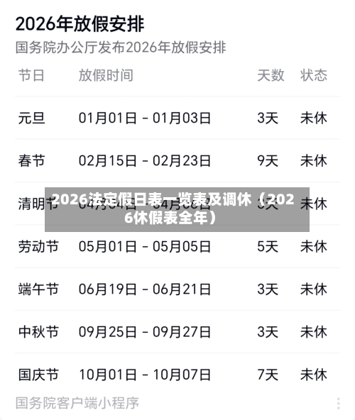 2026法定假日表一览表及调休（2026休假表全年）-第1张图片