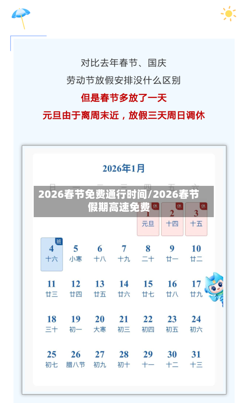 2026春节免费通行时间/2026春节假期高速免费-第1张图片