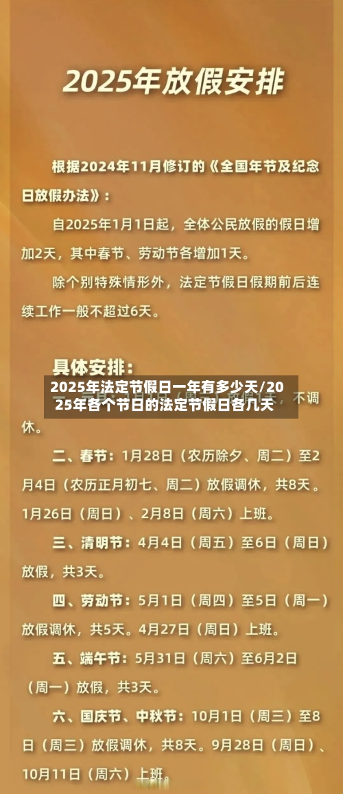 2025年法定节假日一年有多少天/2025年各个节日的法定节假日各几天-第1张图片