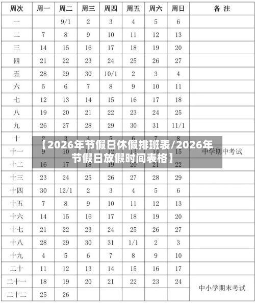 【2026年节假日休假排班表/2026年节假日放假时间表格】-第1张图片