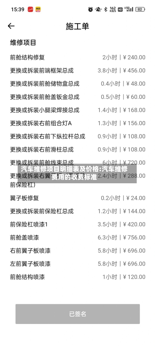汽车维修项目明细表及价格:汽车维修费用的收费标准-第1张图片