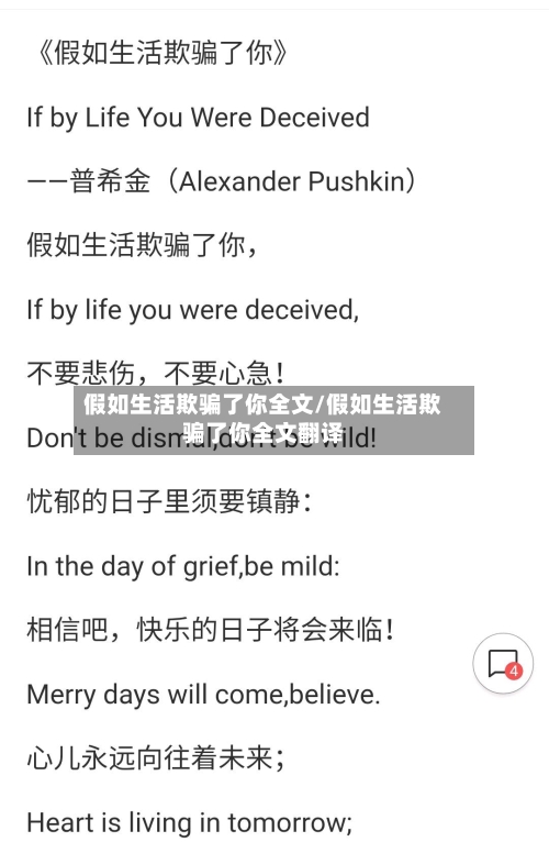 假如生活欺骗了你全文/假如生活欺骗了你全文翻译-第1张图片